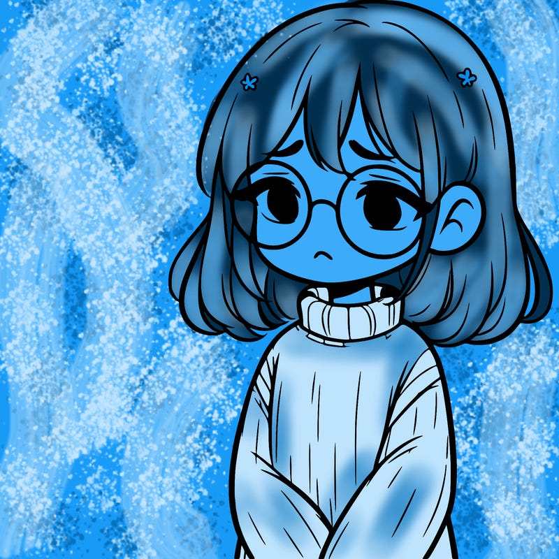 sad girl with glasses in a sweater