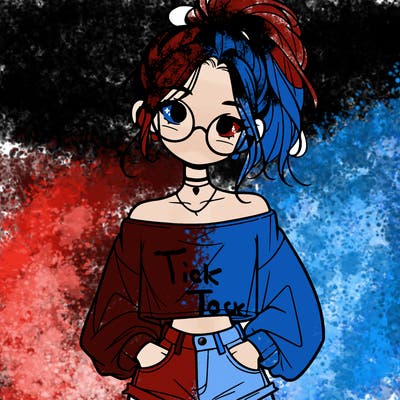 girl with a messy ponytail glasses a baggy crop top and jean shorts