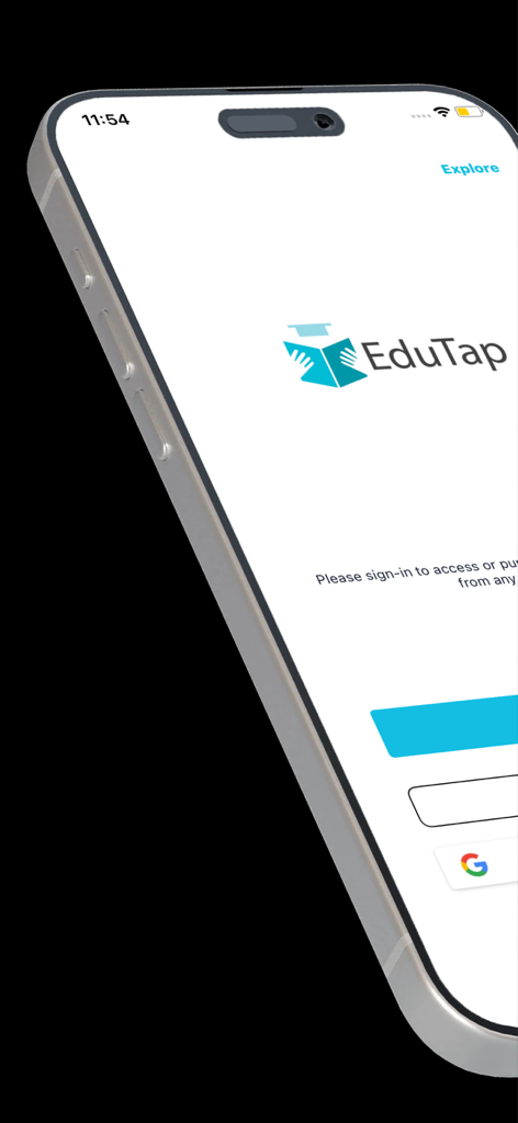EduTap - EduTap mobile application sign-in screen on an iPhone displaying the company logo and login options.