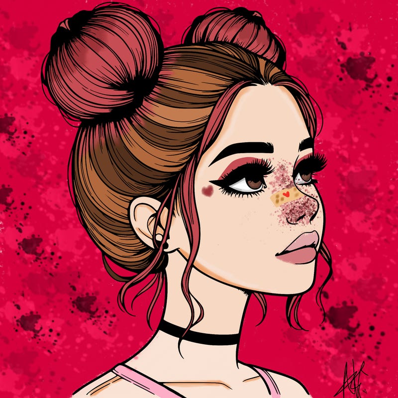 realistic girl with buns on the top of her head