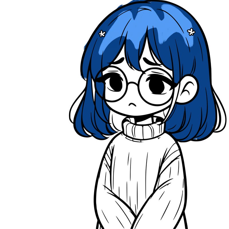 sad girl with glasses in a sweater