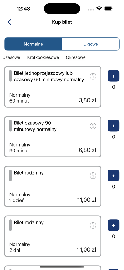 JO-TORUŃ - Schermata dell'app mobile JO-TORUN per l'acquisto di biglietti per il trasporto pubblico