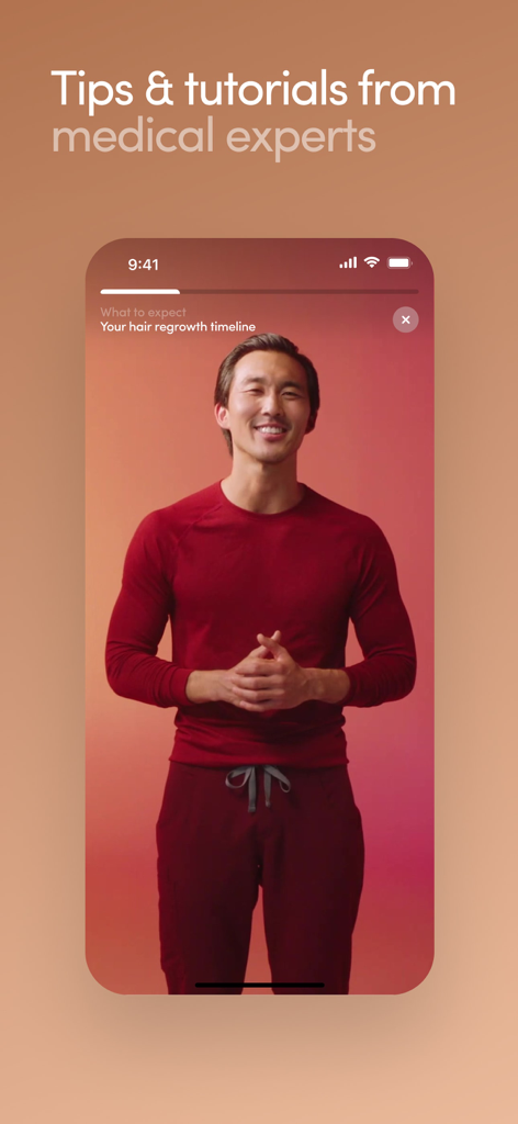 Hims: Telehealth for Men - Un expert médical donnant des conseils et des tutoriels sur l'interface de l'application Hims.