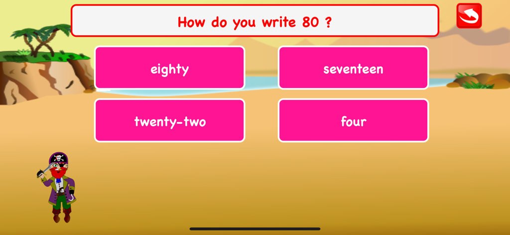 Second Grade Math Games Kids - Educational math game for kids showing a multiple choice question about writing numbers in words
