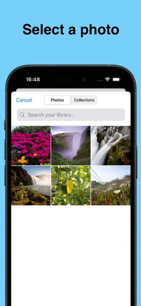 Smart Protractor - Pantalla de la aplicación Smart Protractor que muestra la biblioteca de selección de fotos para la medición de ángulos.