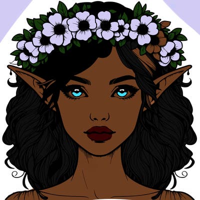 realistic female elf with flower crown