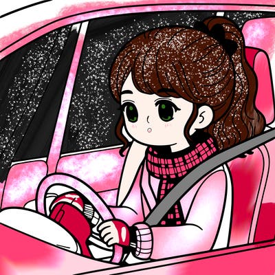 a girl in a car