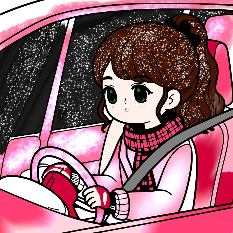 a girl in a car