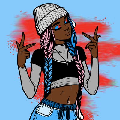 realistic teenage girl with braids and a beanie and crop top doing 🫶🏼