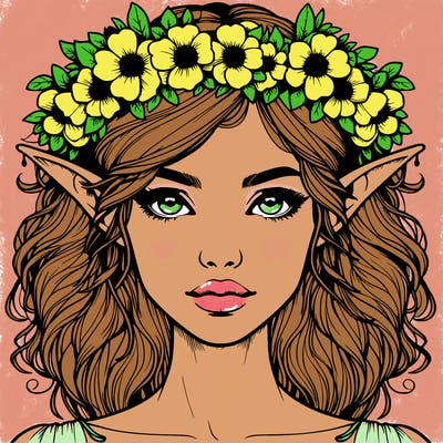 realistic female elf with flower crown