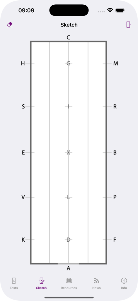 FEI EquiTests 2 - Eventing - Blank dressage arena layout with markers for sketching test movements