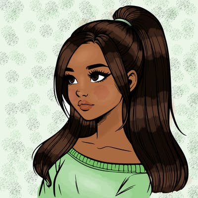 realistic girl with a high ponytail