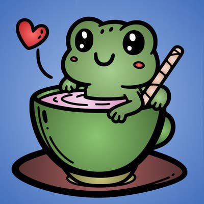 cute frog in a tea cup