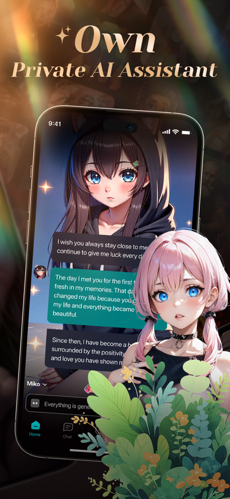 Smartphone displaying the BALA AI app chat interface with anime characters