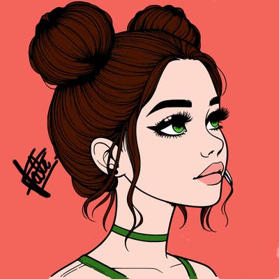 realistic girl with buns on the top of her head