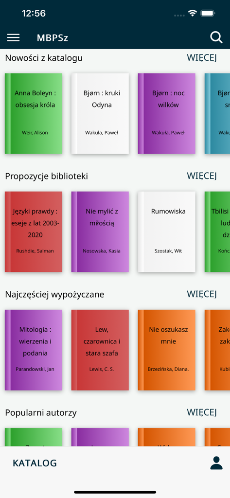 MBP Szczecin - mProlib - MBP Szczecin mProlib mobile app interface showing library catalog with book recommendations and categories