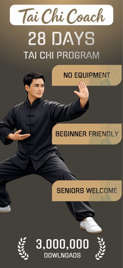 Tai Chi & Qigong: Home Coach - Man practicing tai chi for a 28 day beginner and senior friendly fitness program