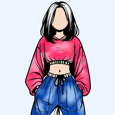 realistic girl faceless with baggy pants and a crop top