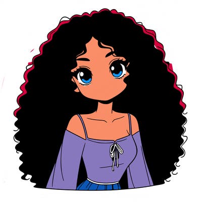 a black anime girl with long afro hair