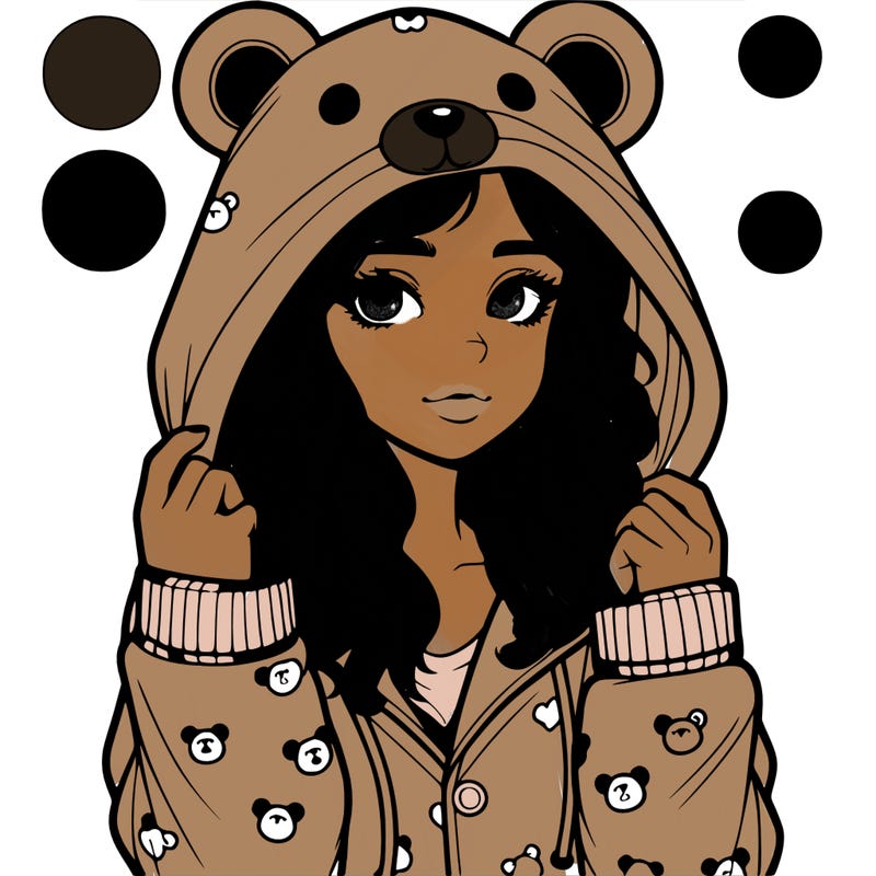 realistic girl in a animal pjs hoodie