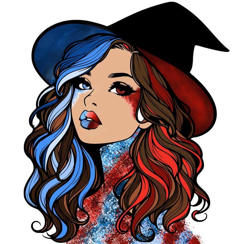 realistic witch girl with wavy hair and lips
