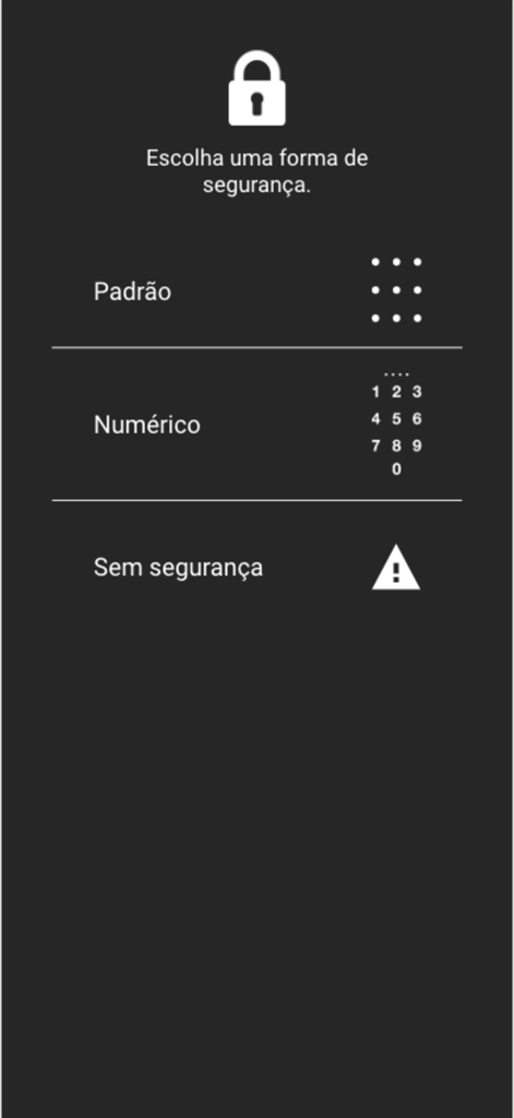 Pantalla de configuración de seguridad en la aplicación Max Lock que muestra opciones para bloqueo numérico de patrón o ninguno