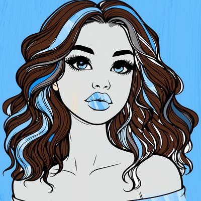 realistic girl with wavy hair and lips