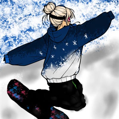 realistic girl jumping with a bun and oversized sweatshirt