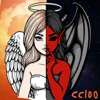 realistic angel half demon