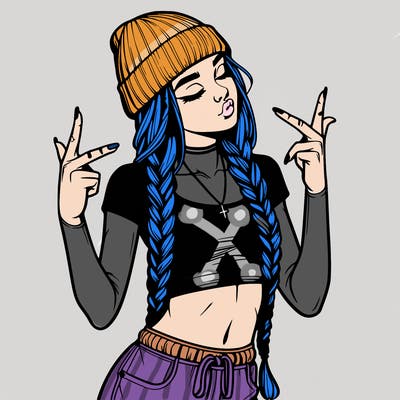 realistic teenage girl with braids and a beanie and crop top doing 🫶🏼