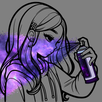 a realistic girl spray painting