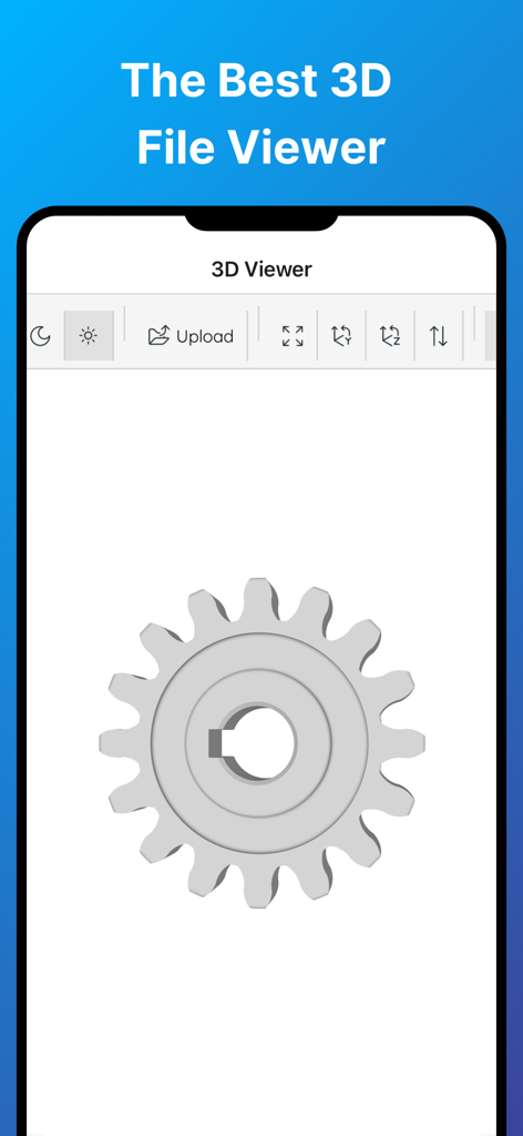 3D File Viewer: OBJ STP & more - 3Dファイルビューアーアプリのインターフェースに機械的なギアモデルが表示されています