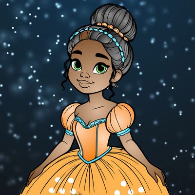 a single african american woman with a bun and a realistic fairy tale dress
