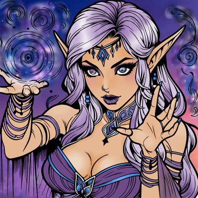 realistic scary beautiful elf sorceress casting spell