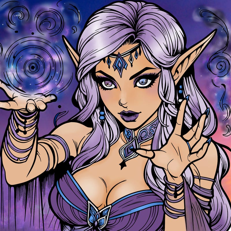 realistic scary beautiful elf sorceress casting spell