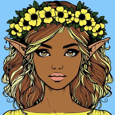 realistic female elf with flower crown