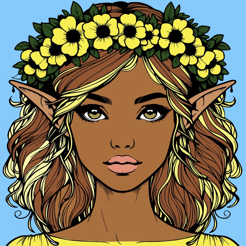 realistic female elf with flower crown