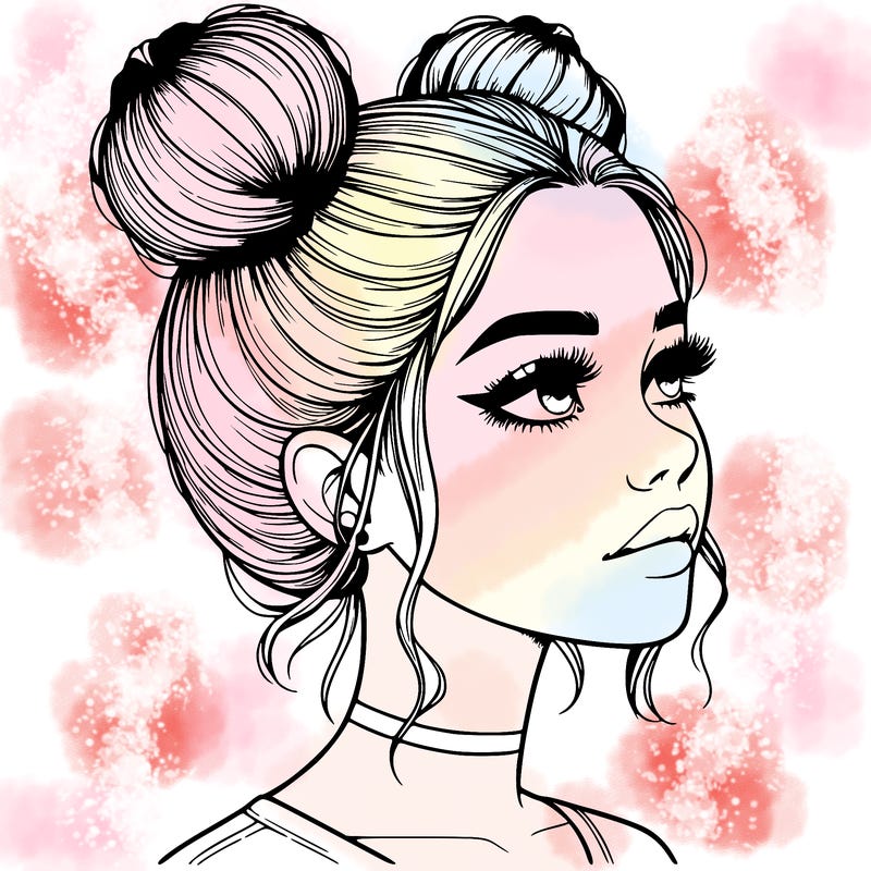 realistic girl with buns on the top of her head