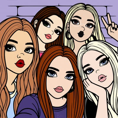 group of teen girls friends y2k up close in a selfie