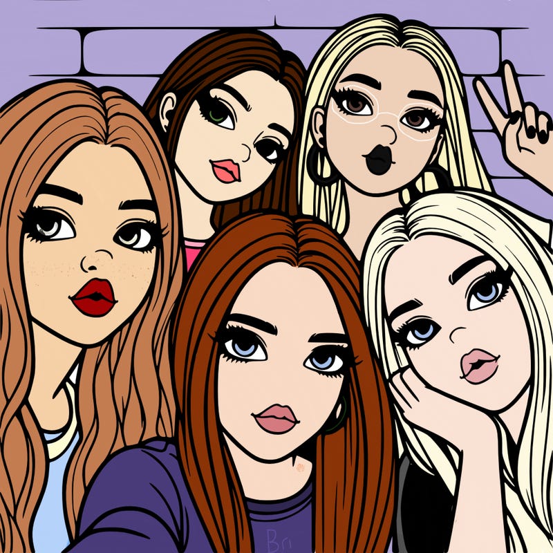 group of teen girls friends y2k up close in a selfie