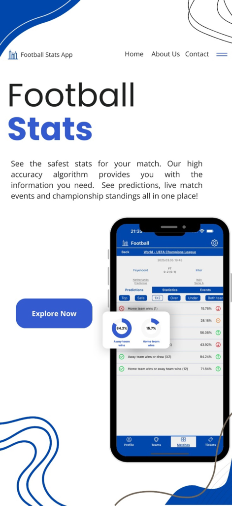 Football Stats - Predictions - Football Stats Predictions app showing soccer match statistics and win probabilities