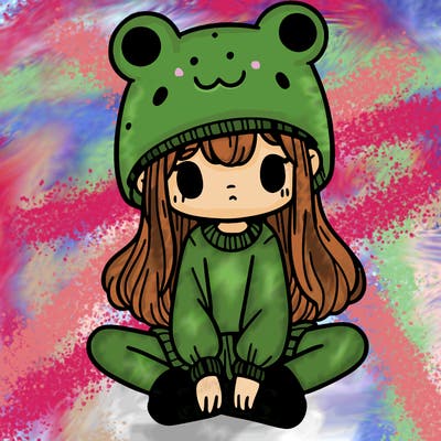 a girl wearing a frog hat and some frog socks