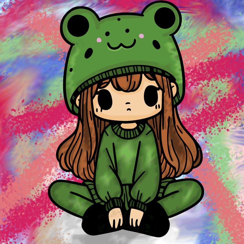 a girl wearing a frog hat and some frog socks