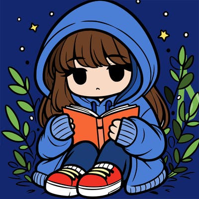 girl in oversized hoodie reading a book