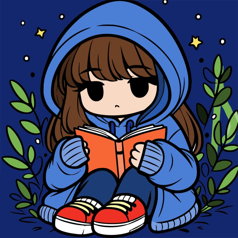 girl in oversized hoodie reading a book
