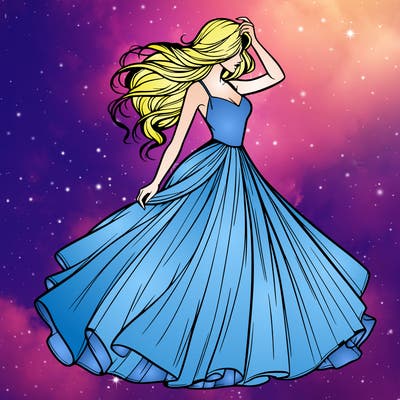 realistic woman with dress flowing in the wind