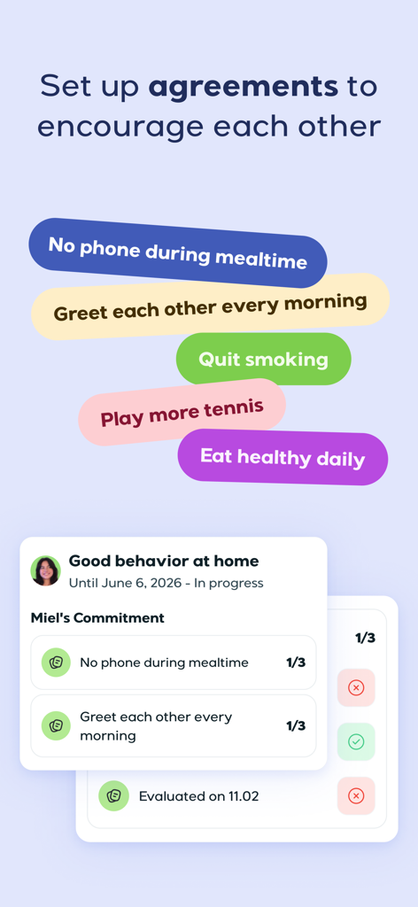 Lyynk app interface for setting and tracking mutual family agreements and behavioral goals