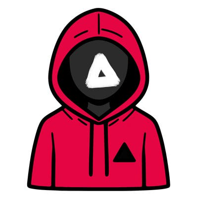 a person with non face waering a hoodie with a small triangle symbol