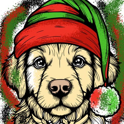 realistic dog with a christmas hat