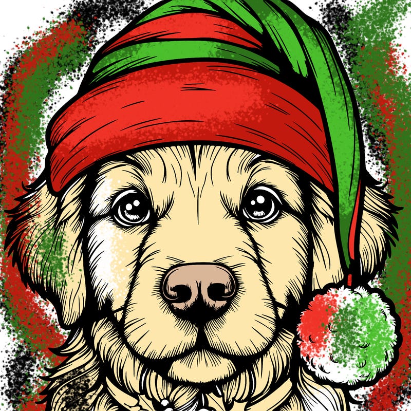 realistic dog with a christmas hat